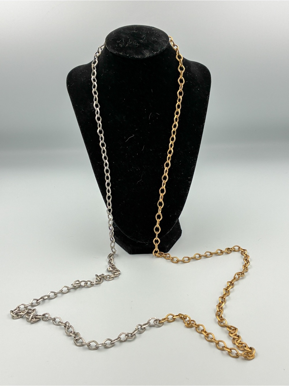 Goldtone And Silvertone Mixed Chain Necklace 60" Long